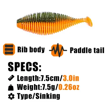 Threaded Caterpillar T-Tail Lure 4-Piece Stainless Steel Soft Bait 75cm Black Pit Bass Freshwater/Saltwater Artificial Bait – Soft Lure – view 4