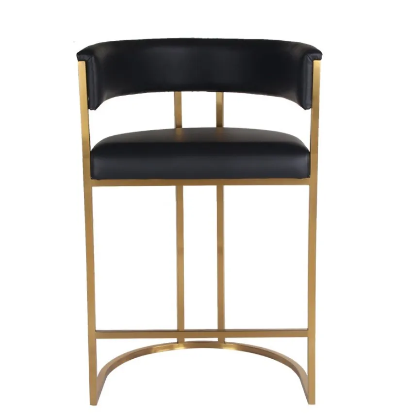 Modern Luxury Gold Stainless Steel Bar Counter Stools Kitchen High Chair Leather Velvet Bar