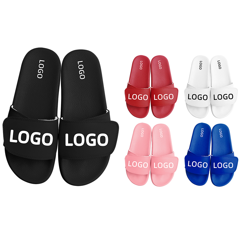 Adjustable Upper Slippers Footwear Mens Black with Logo Custom Sandals With Logo