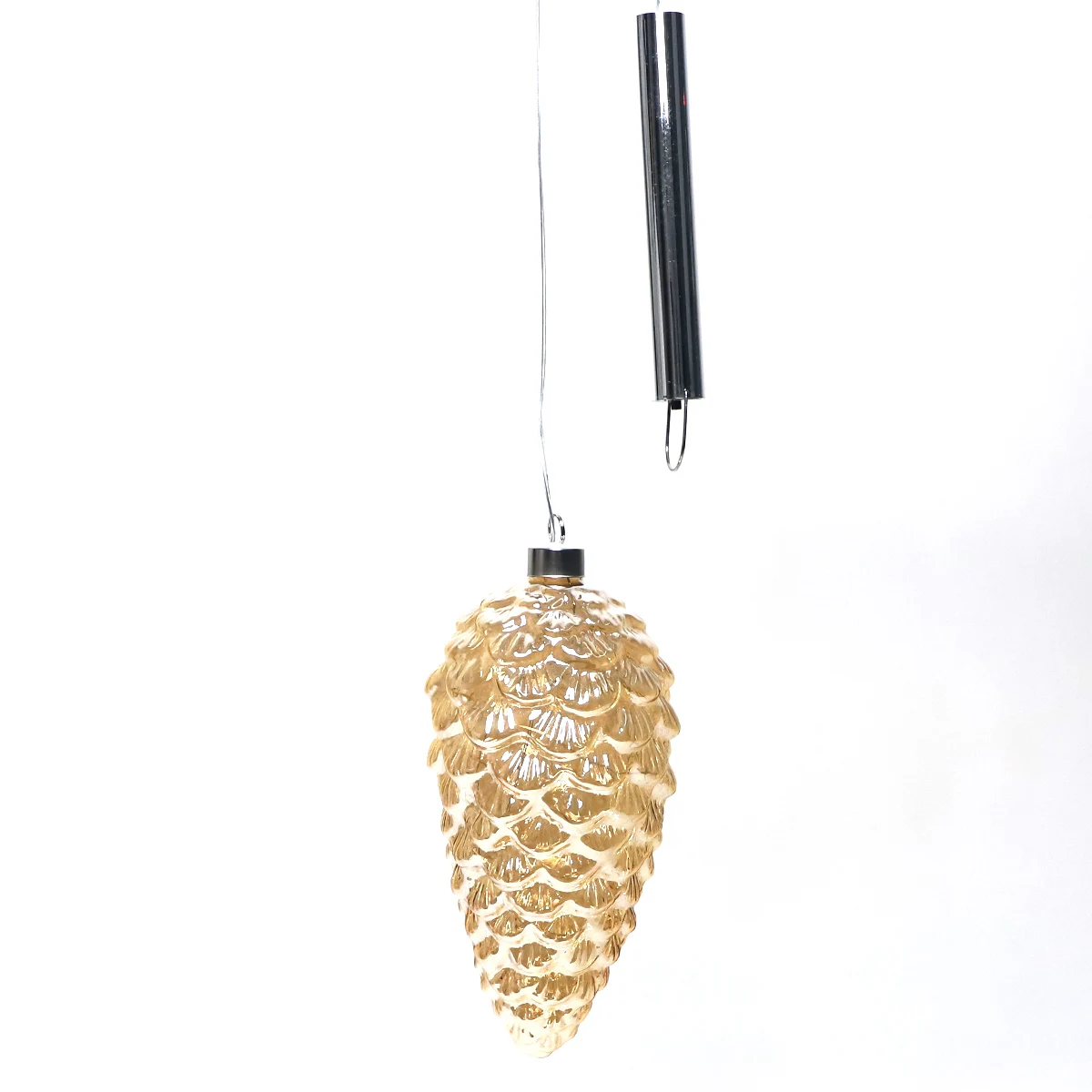 Micro LED Light Up Amber Glass Pine cone ball light with string for Christmas tree hanging home decoration