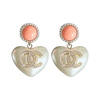 CC Brand Classic Drop Luxury Fashion Designer Freshwater Pearl 18K Gold Plated Ladies Hearts Earrings Jewelry Accessories