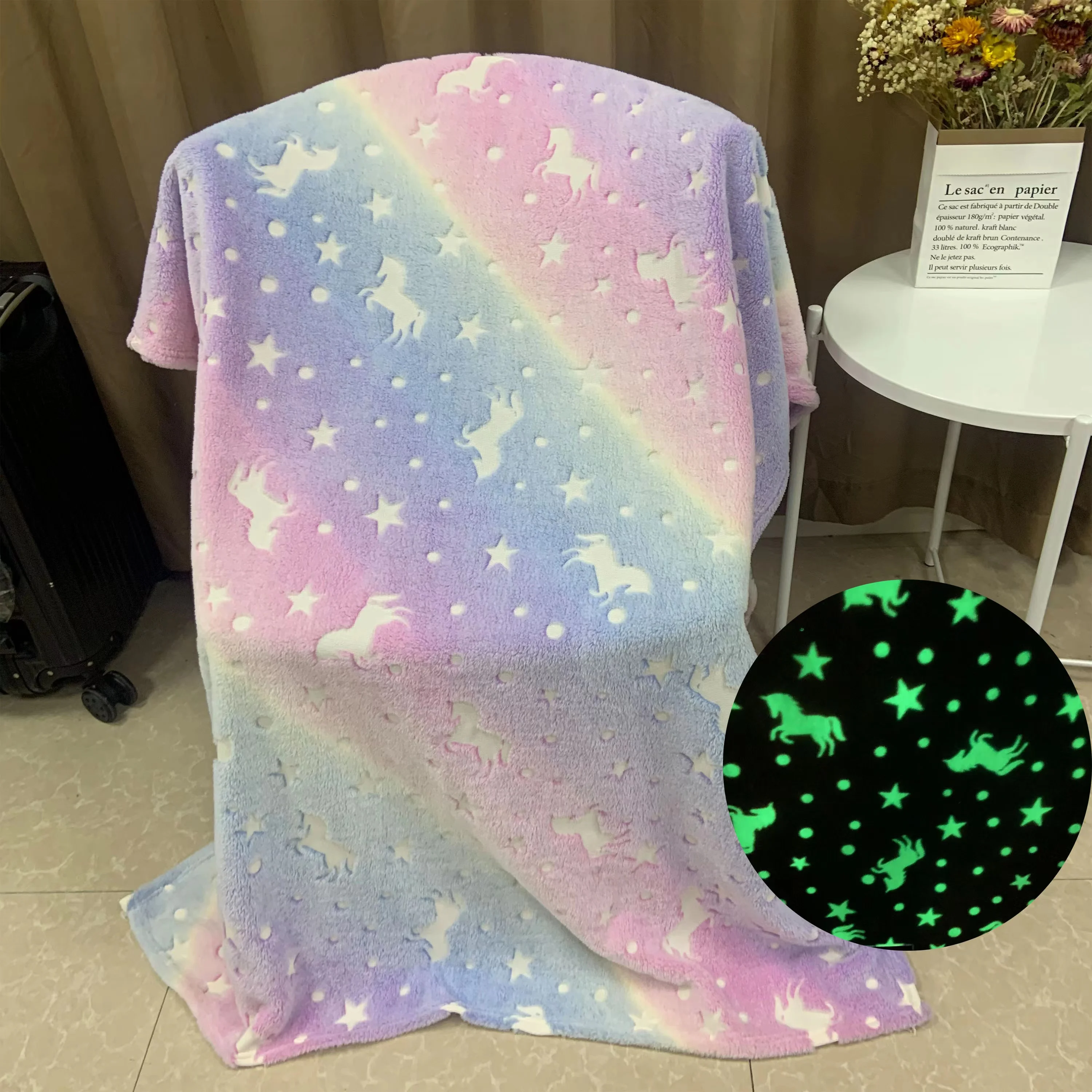 Wholesale Luxury Glow In The Dark Blanket Rainbow Unicorn Soft