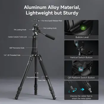 SmallRig CT195 Video Tripod Kit Camera Tripod with Pan Tilt Fluid Head for Vertical/Horizontal Shooting 4307 detail image