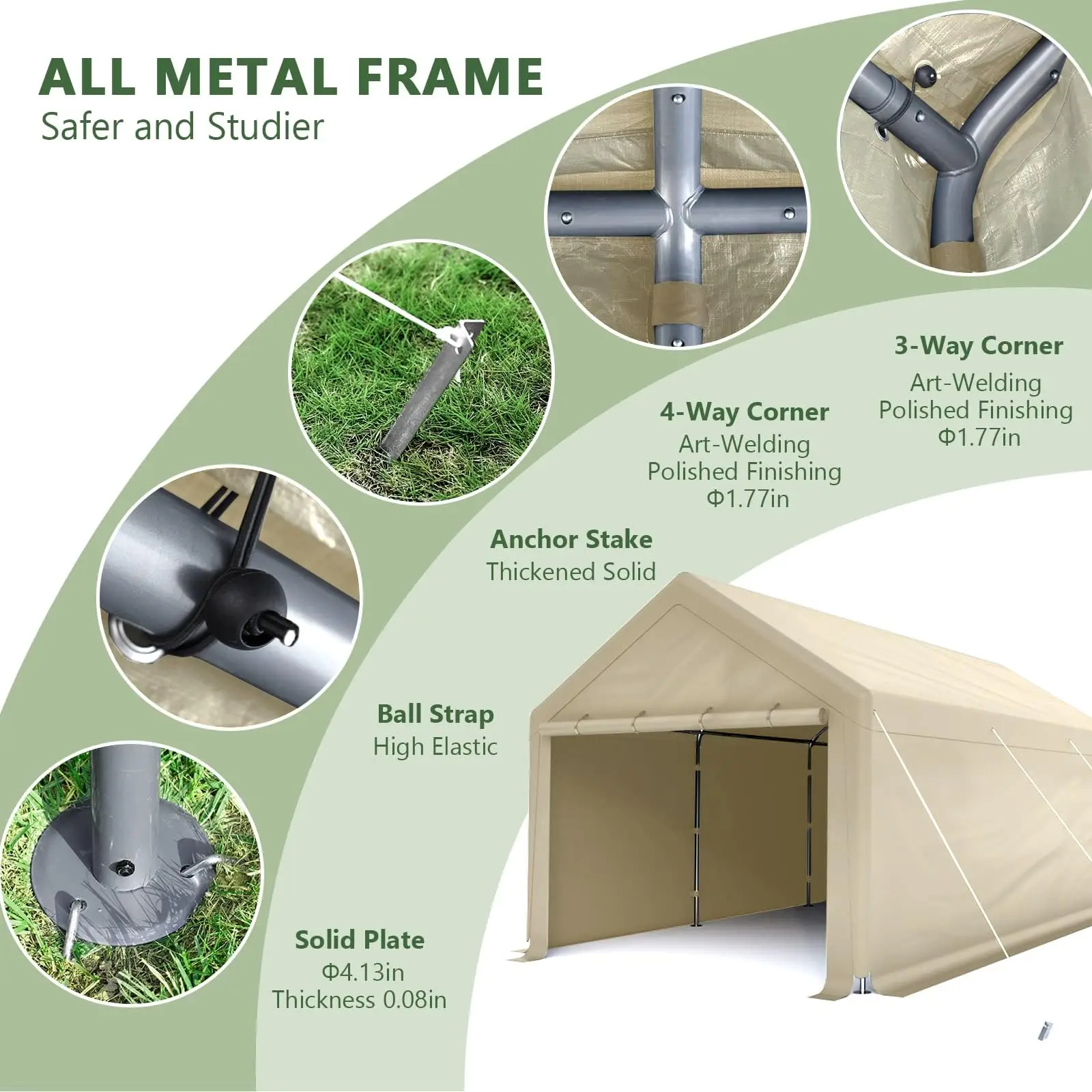 Beige color outdoor carport 10 x 20ft heavy duty carport all season uv