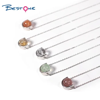 Bestone Sterling Silver 925 12 Constellation Jewelry Natural Stone Healing Crystal Bead Silver 8mm Bead Gemstone Necklace