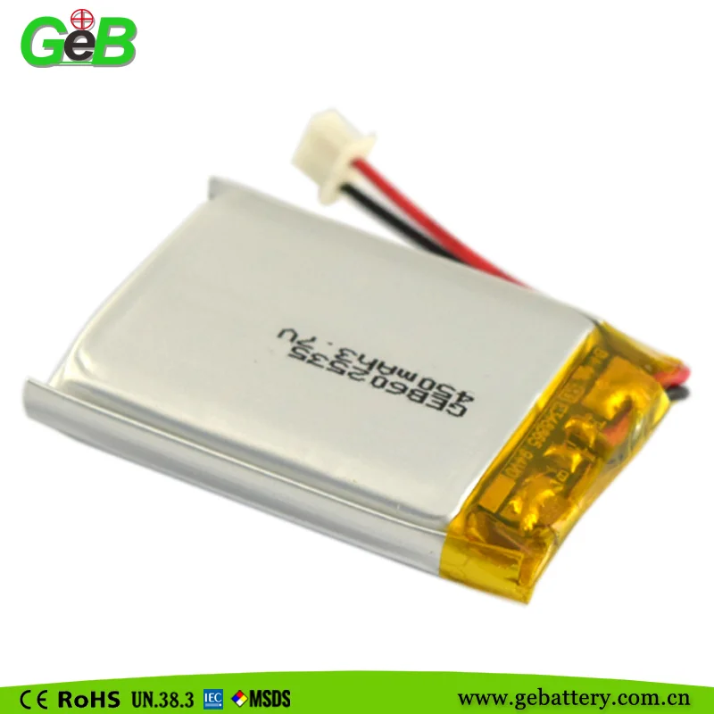Geb Lipo 500mah 602535 3.7v Lithium Polymer Battery 400mah Flat Li-ion ...