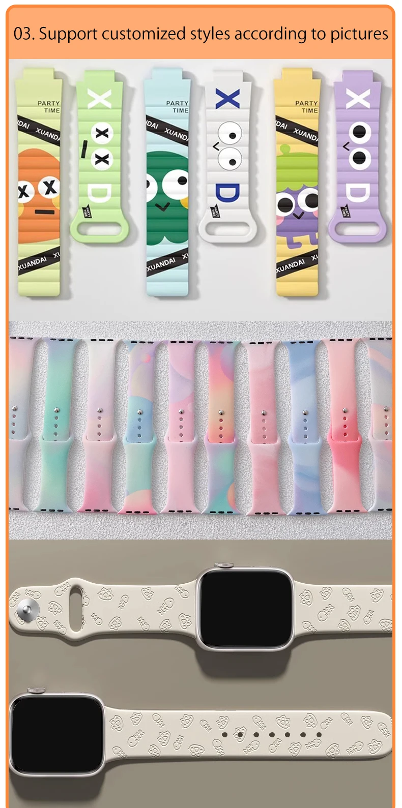 product customized pvc silicone watch straps both sides can be customized with logo text design and pattern processing133-62