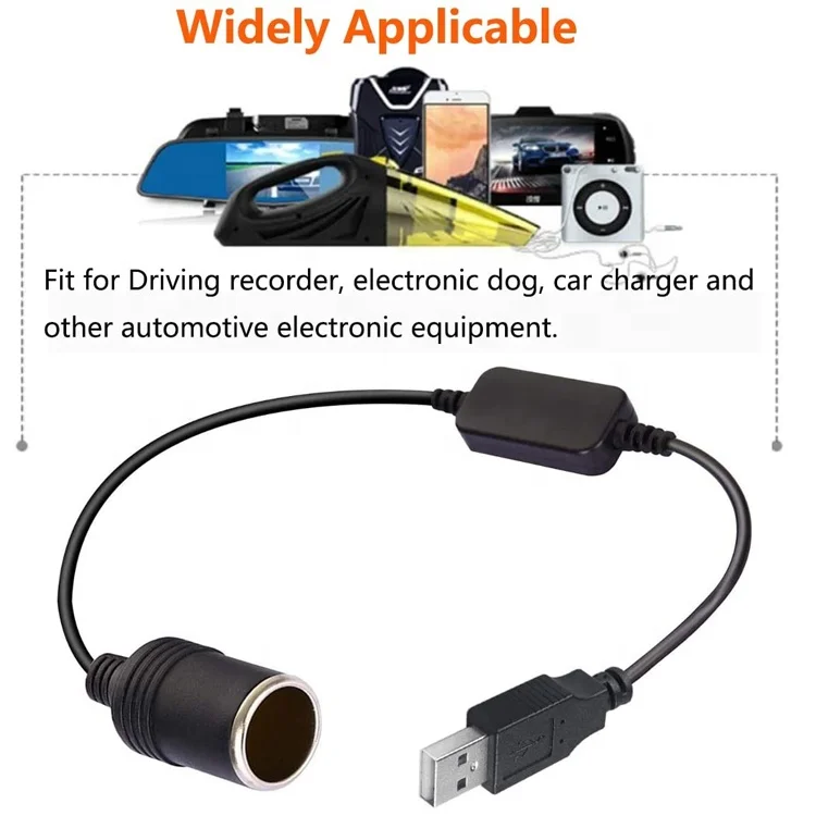 USB a Male to 12v Car Cigarette Lighter Socket Female Power Converter Cable