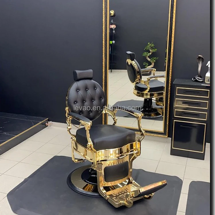 Vintage Salon Black And Gold Barber Chair With Headrest - Buy Barber ...