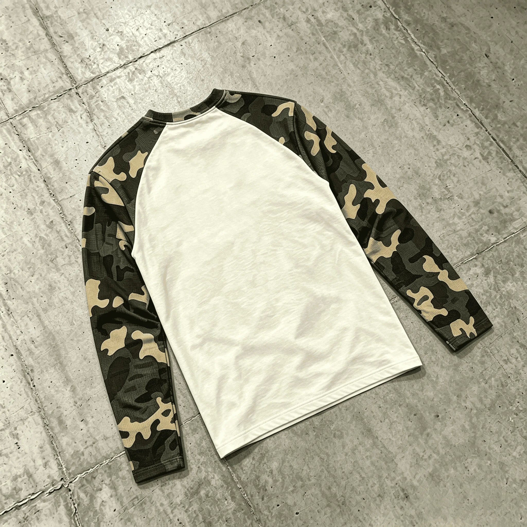 Clothing Manufacturers Custom Embroidery Colorblock Waffle Camo Long Sleeve T Shirt Men Boxy Fit Vintage gallery 2