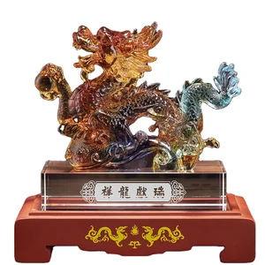 2026 Years Souvenir Chinese Dragon Company Business Gift Interior Fengshui Office Decoration With Wooden Base