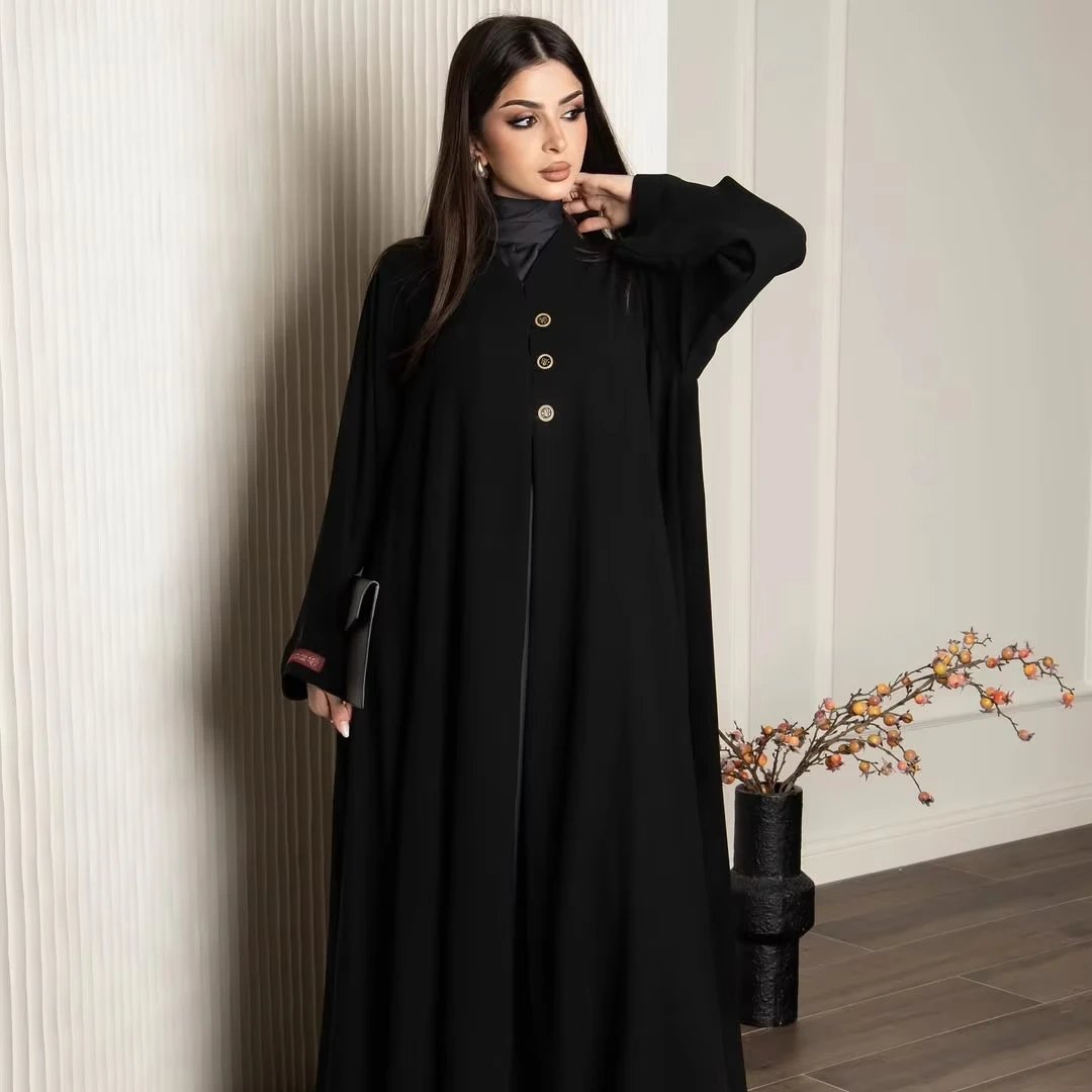 Elegant EID Dress 2025 Black Open Abaya Unique Design Modest Plain With  Cape Pure Daily Abaya Women Muslim Jalabiya Dress