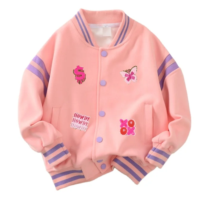 Custom Sweet Patches Bomber Jacket for Kids Boys Girls Autumn Cotton School Jacket with Customized Color & Size Patchwork Design