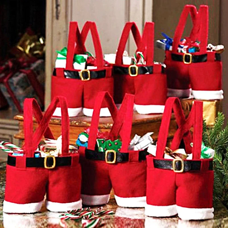 5PCS Santa Pants Christmas Gift Bags - Large Treat Bags For Wine Bottles, Candy & Gifts