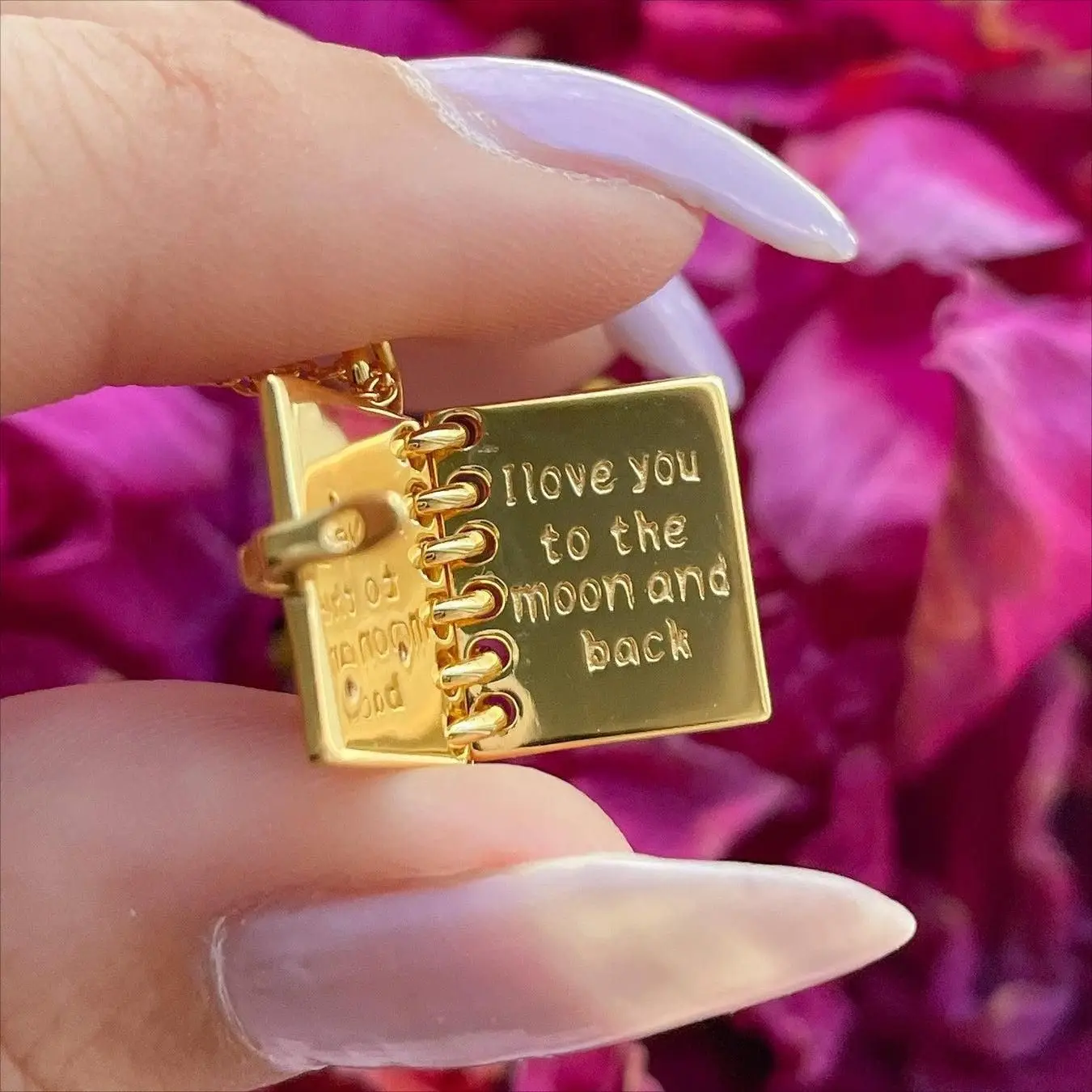 New Design 18k Gold Plated Album Book Shape Pendant Necklace Adjustable