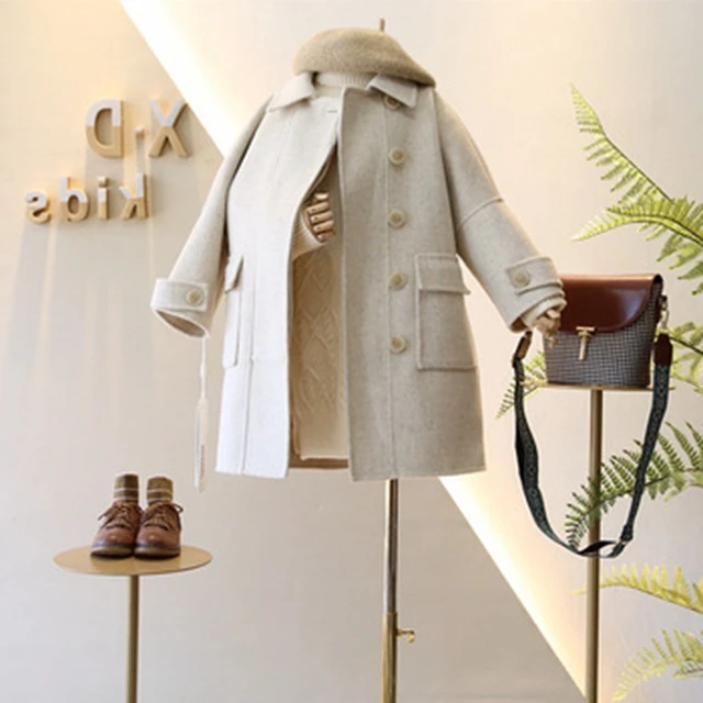 Прямая продажа с фабрики детская одежда От 3 до 7 лет изысканный Двусторонняя теплая плотная куртка для девочек Классический Зимнее шерстяное пальто мальчиков