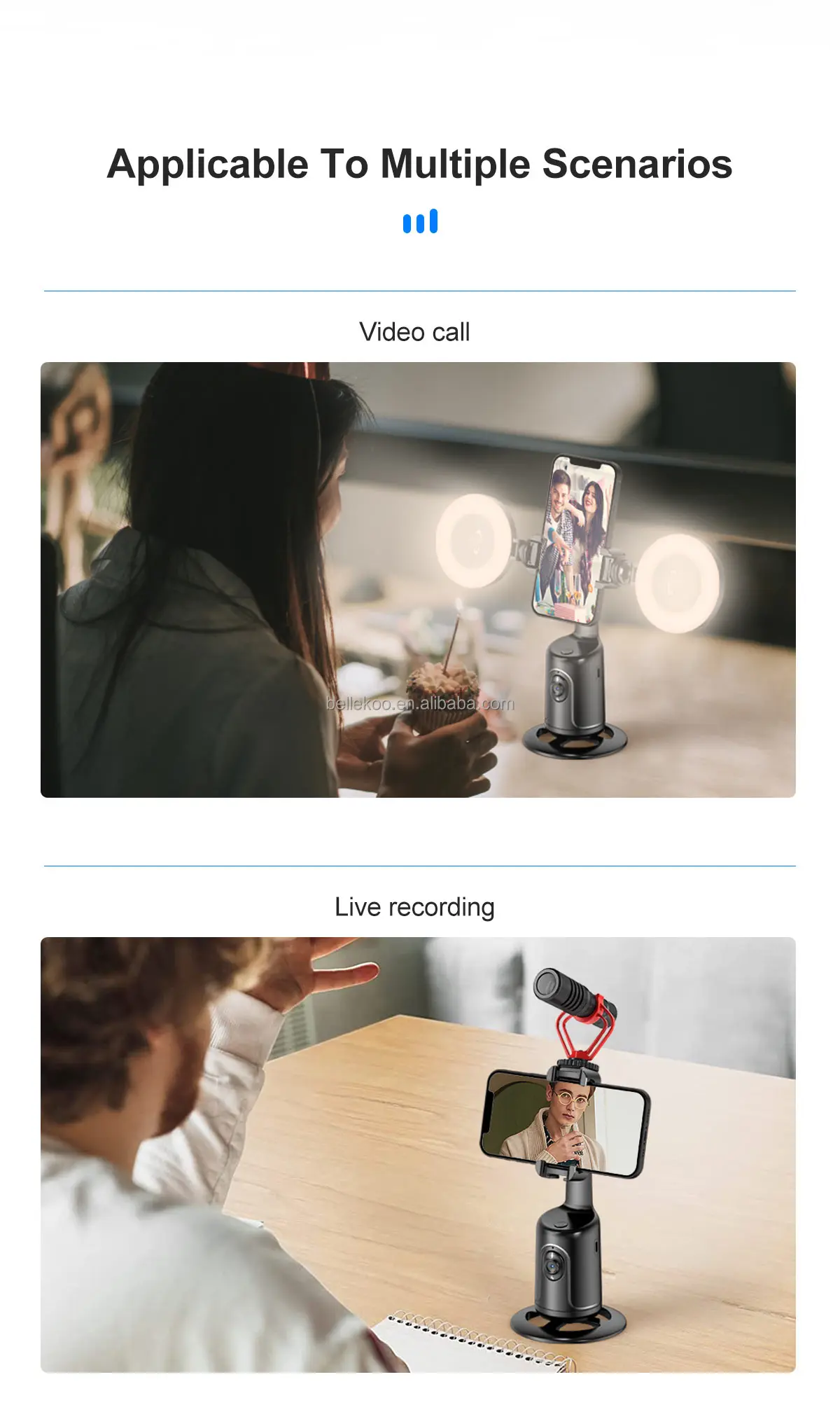 360 Rotate AI Smart Auto Motion Follow Face Tracking Stabilizer Phone Gimbal for Live Streaming Vlog Video Making