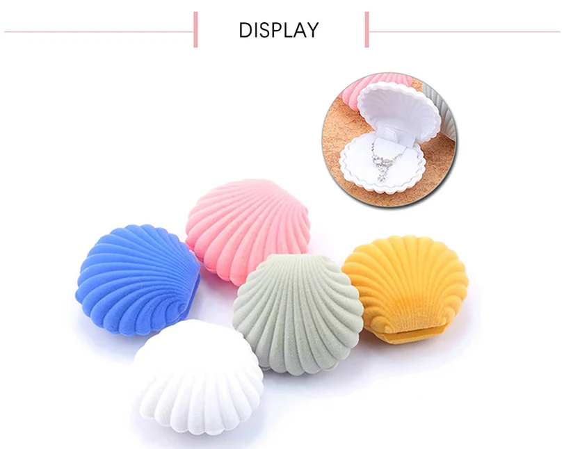 1 Piece Lovely Clamshell Gift Box Holder Jewelry Box Case Velvet Wedding Ring Box for Earrings Necklace Display & Packaging