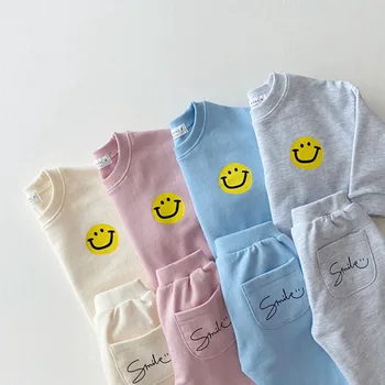 Toddler Kids Cartoon Clothes Set Cute Smiley Print Sweatshirt + Casual Pants 2pcs Boys Suit Baby Girl Outfits