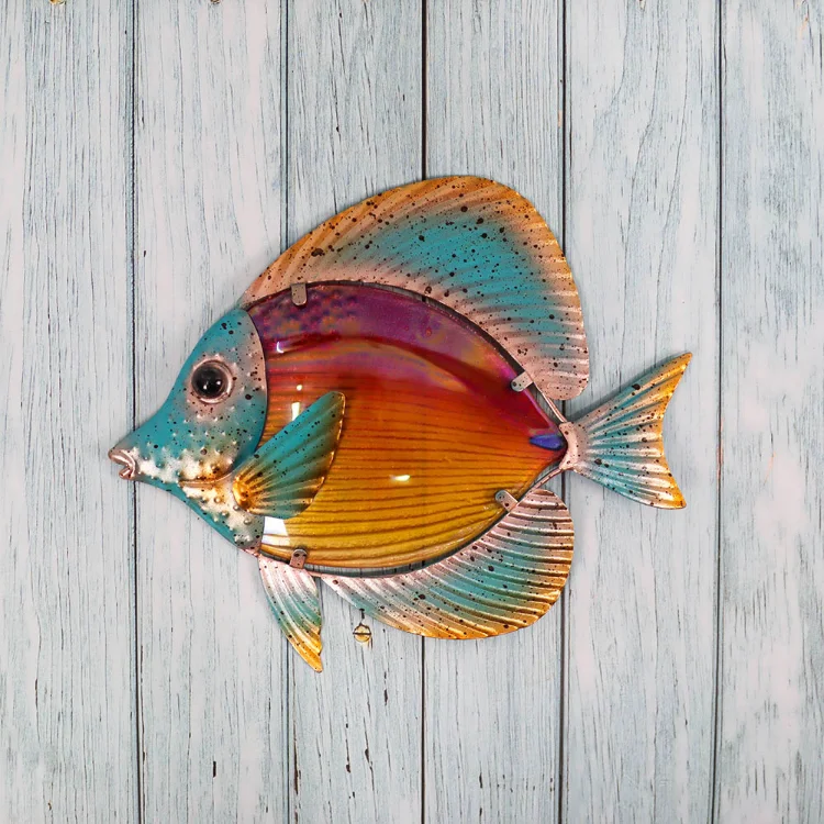 Multicolor Wall Art Metal FishHome  Glass Animals Hanging for Swimming Pool or Bathroom