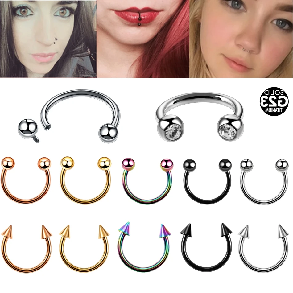 1Pc  Horseshoe Nose Ring Internal Thread Circular Septum Nose Hoop Ball Spike Eyebrow Ear Lip Piercing Body Jewelry