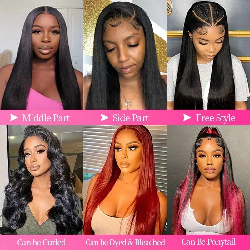13x6 HD Lace Frontal Echthaar-Perücken, knochengerade, transparente Lace-Front-Perücken für Frauen, vorgezupft, 200 % Dichte_voghion.com