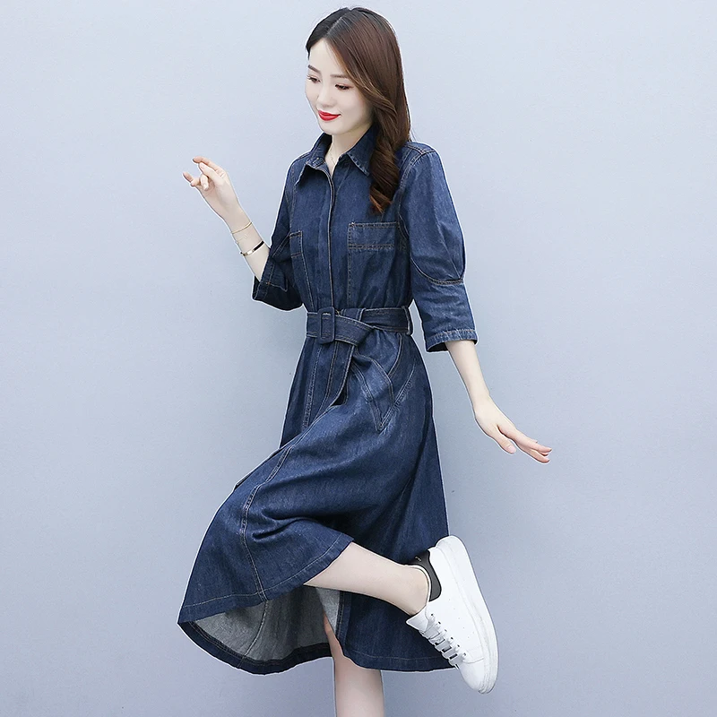 Mezclilla Vestidos Estilo Camisa Vestido De Mezclilla Clara Corte