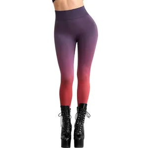 Wholesale High Waist Yoga Pants Gradient Color Leggings Step on Foot Lift Hip Sports Tight with Peach Hip New Design