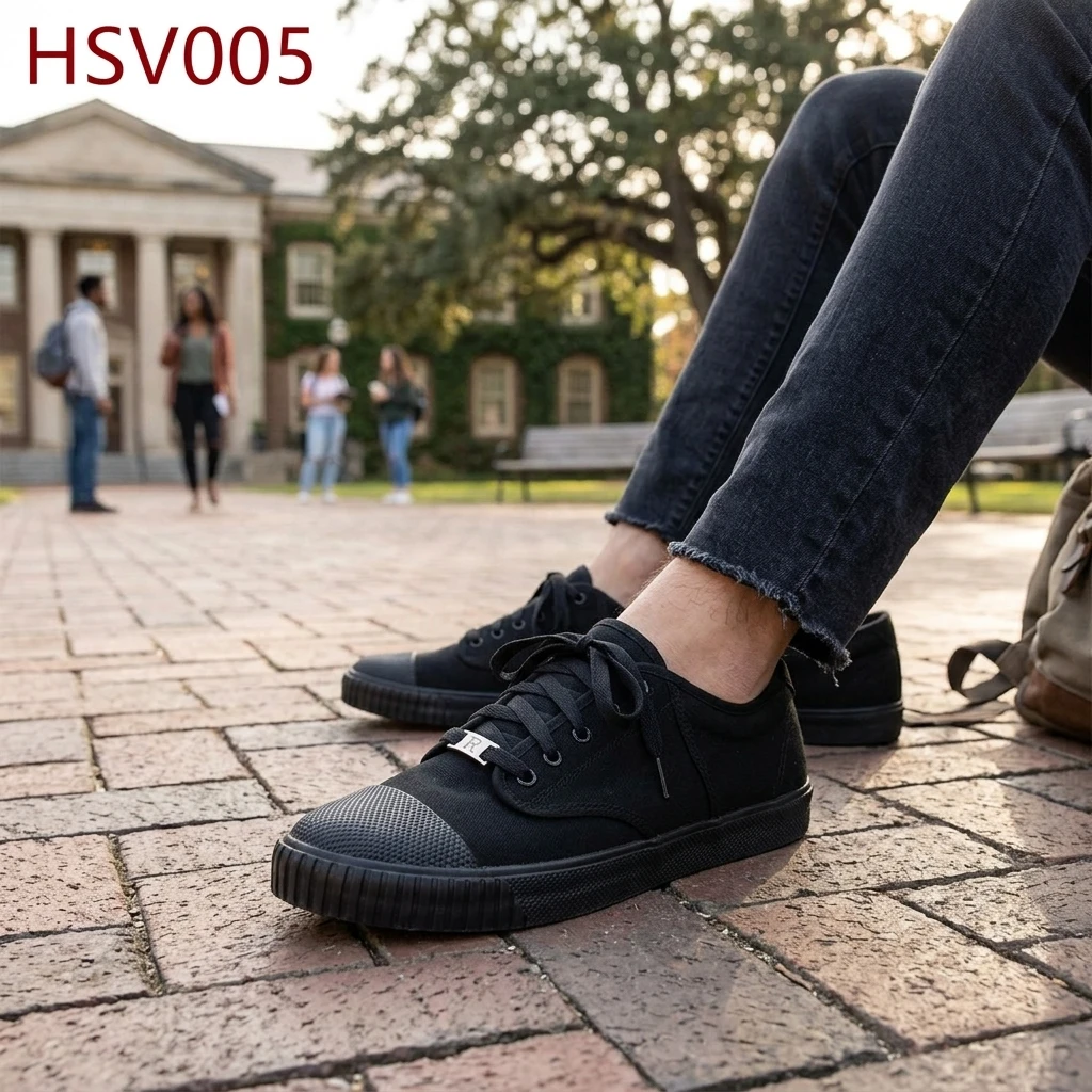ZYF,University Campus Popular Lace up Style Durable Black/white Sneakers Hard Wear Vulcanized Rubber Sole Student Shoes HSV005