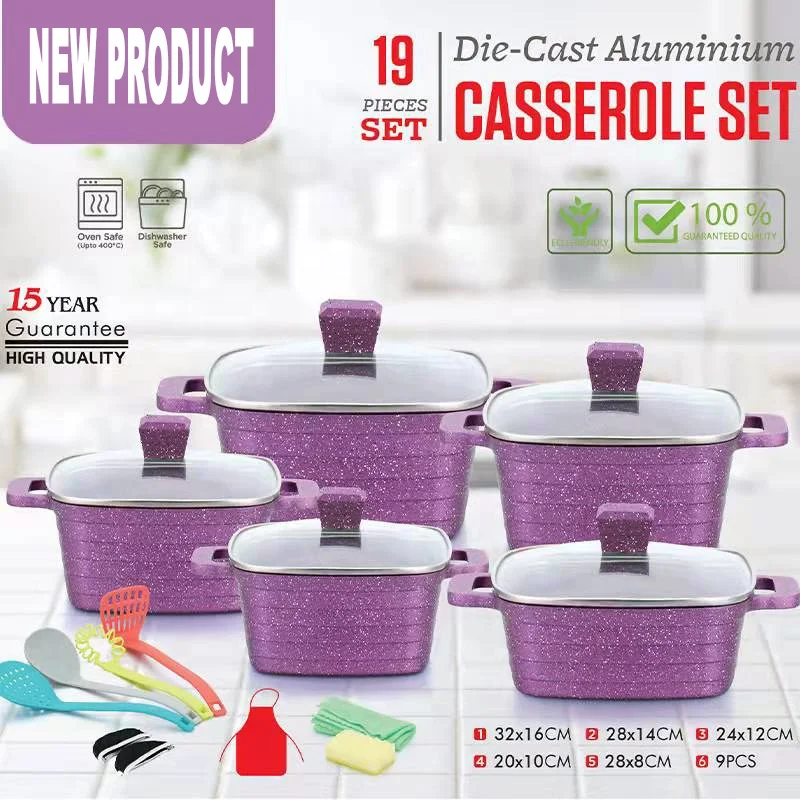 10pcs Die Cast Aluminum Pot Non Stick Casserole Set