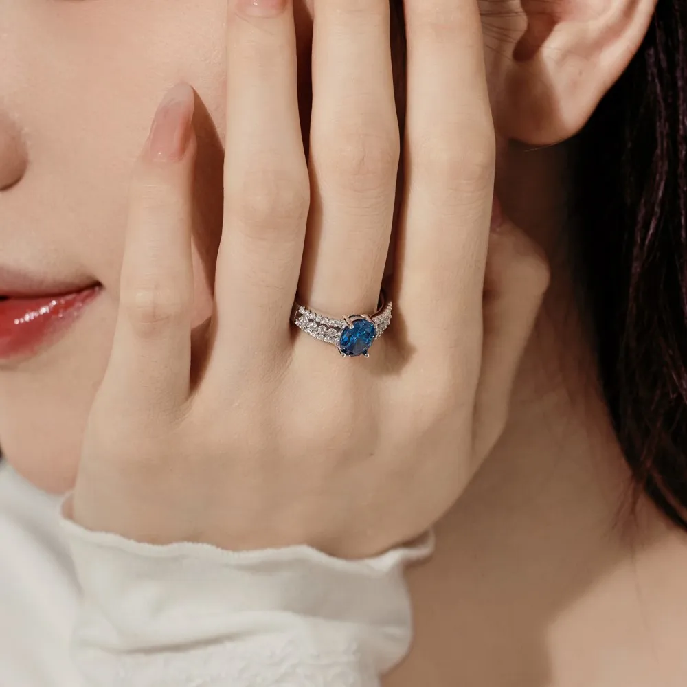 KAKODIY Charming Jewelry Rhodium Plated 925 Sterling Silver Eternity Band 1.75 Carat Sapphire Blue 5A Cubic Zirconia Engagement Ring detail 1