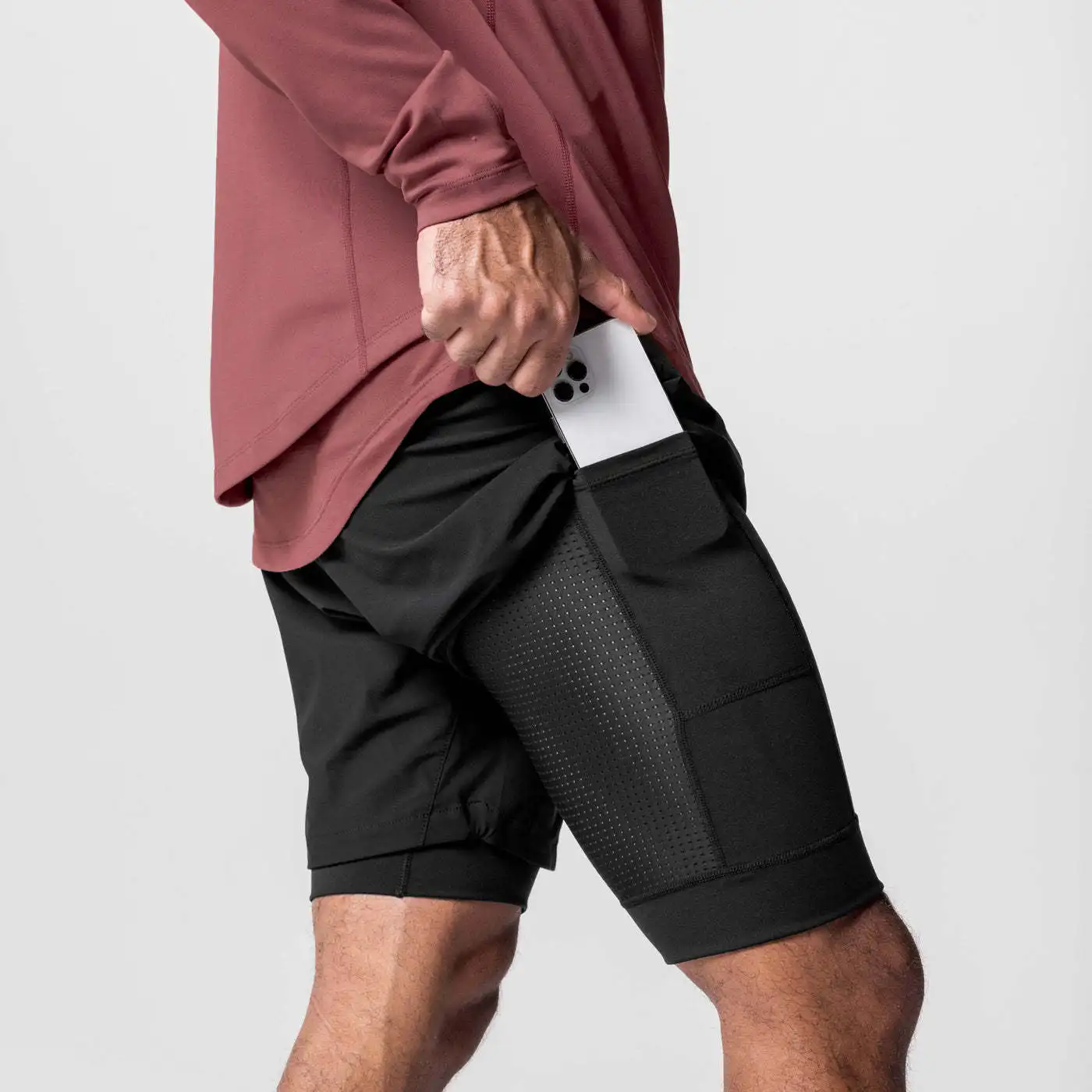 2-in-1-Lauf-Workout-Shorts für Herren in Übergröße, Fitnessstudio-Laufsport-Shorts mit Handtuchschlaufe, Fiess-Shorts mit Handytasche574_voghion.com
