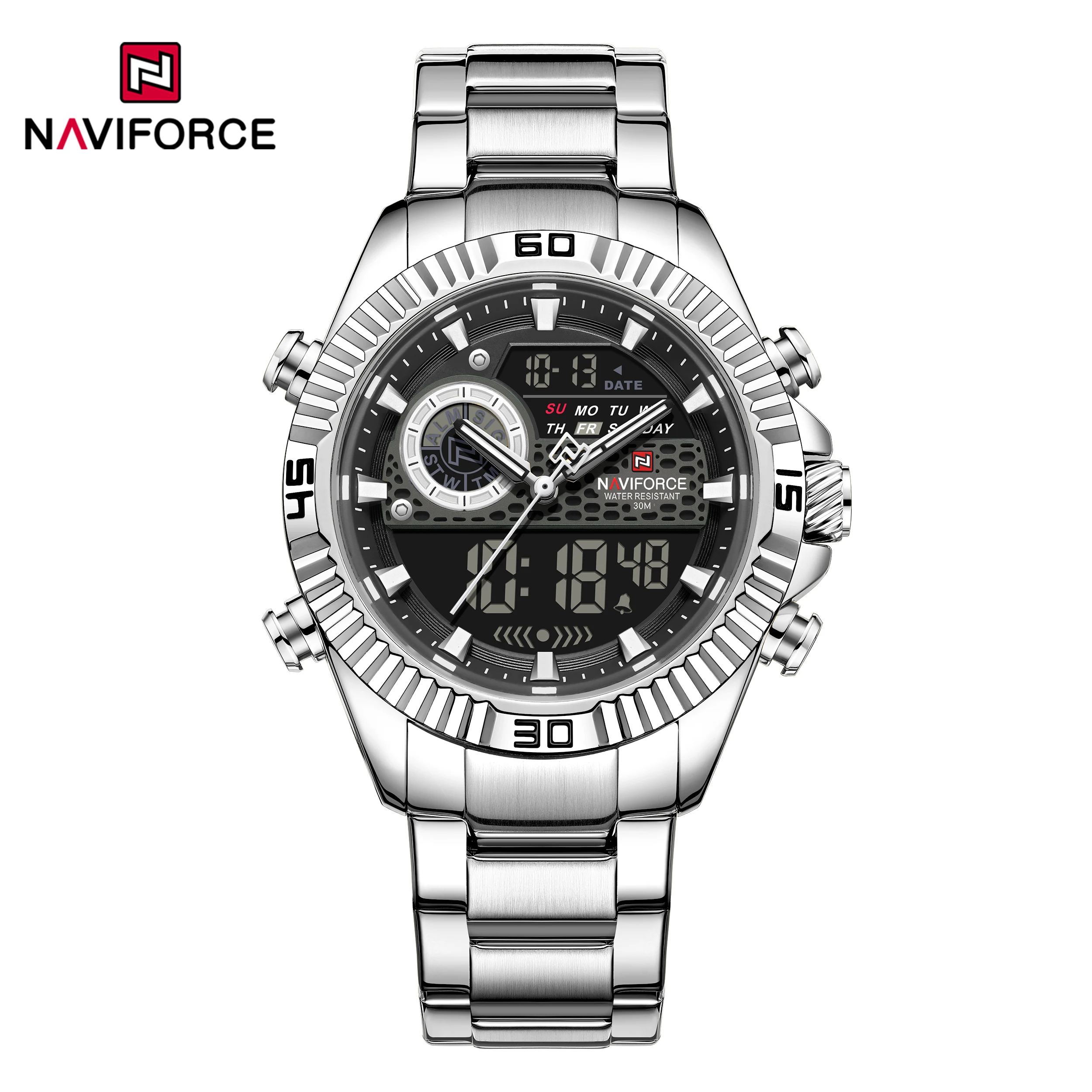NAVIFORCE Men's Dual Display Stainless Steel Watch