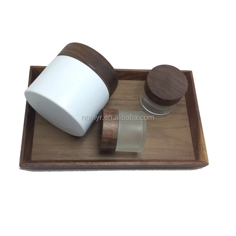 Empty 5ml 10ml 30ml 50ml 100ml 200ml Frosted Glass Jar Bamboo Lid Cream Jar Wooden Cosmetic Packaging