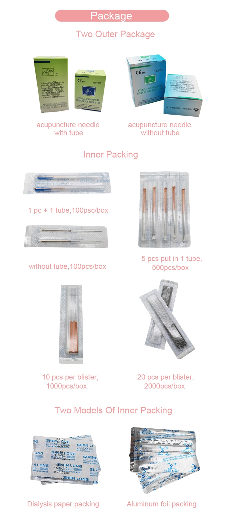 High Quality Tony Acupuncture Needle Sterile Disposable Shenlong Brand