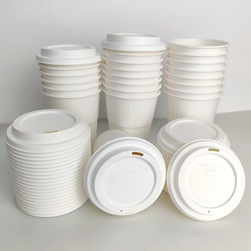 Paper Cover Disposable Eco Plastic Coffee Lids Sugarcane Bagasse Pulp 80mm 90mm Cup Lid