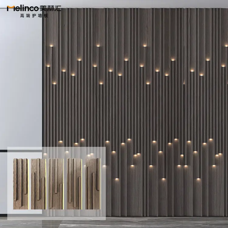 Melinco PVC Built-in Lighting Wood Wall Panels for Indoor High Quality Decoration Modern Design for Villa Hotel Living Rooms