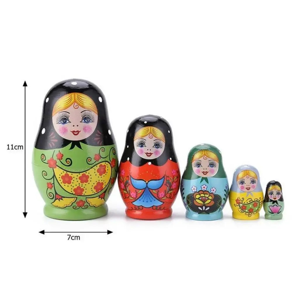 Matriosca Russa In Legno 10 Pezzi Dipinta A Mano - Bambole Impilabili Multicolore Con Fiore Biondo, Giocattolo Educativo Per Bambini E Decorazione Casa - 4