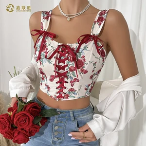 Floral Print Cami Top Front Bustier Sleeveless Slimming Belt Tummy Control Shaper Waist Trainer Women's Corset Fajas Shapewear