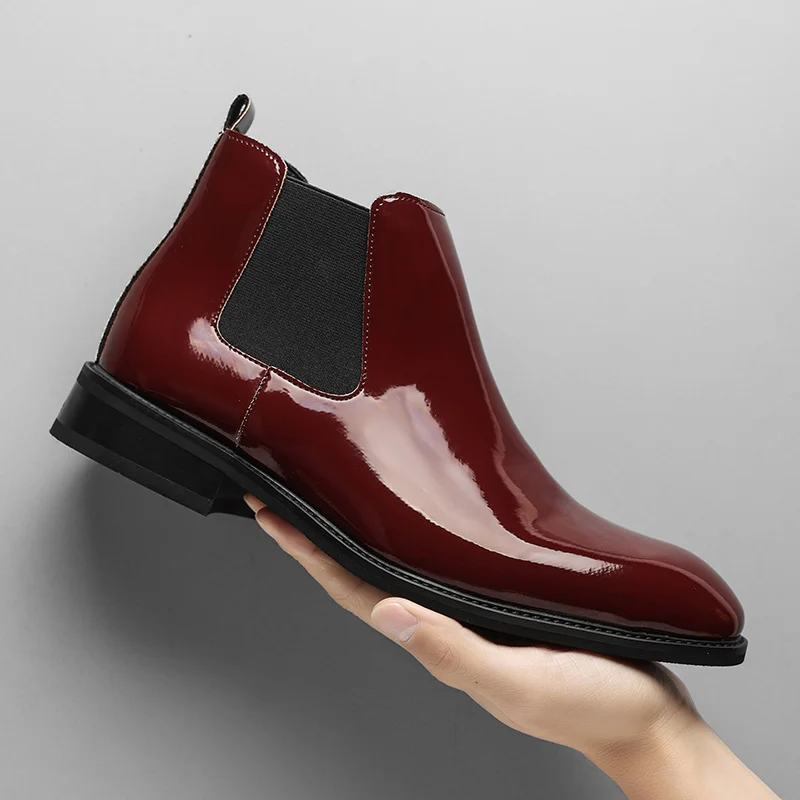 Pointed Toe Patent Leather Dress Shoes - Red Wedding Footwear