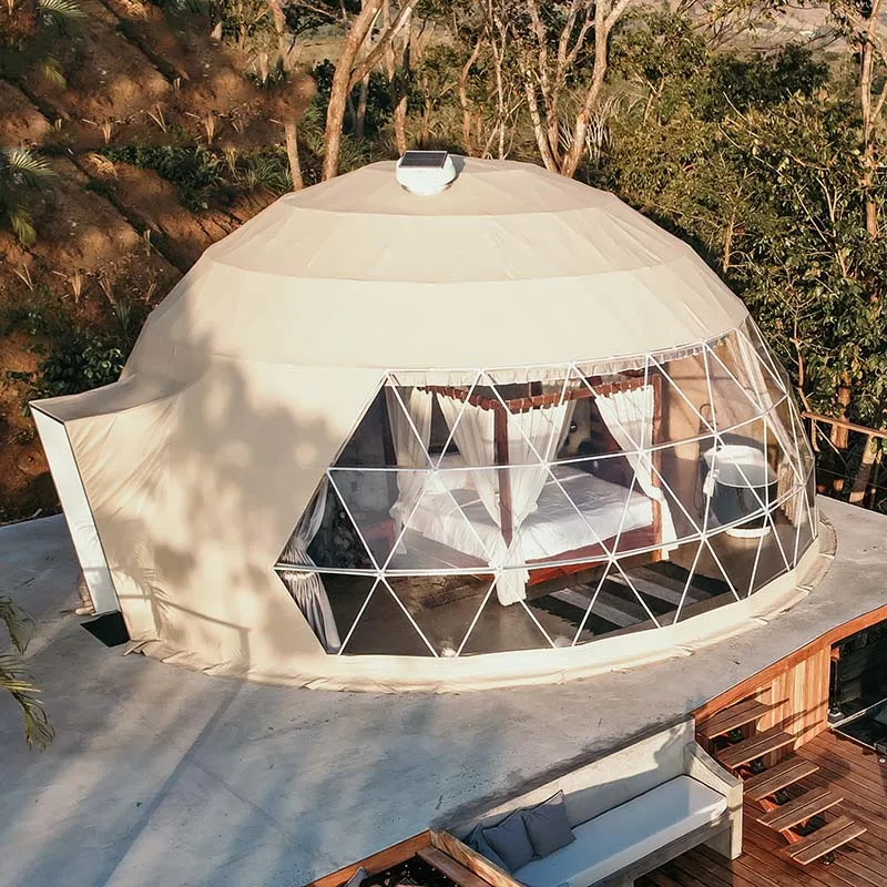 Green Canvas Geodesic Glamping Camping Tents Dome For Leisure Hotel
