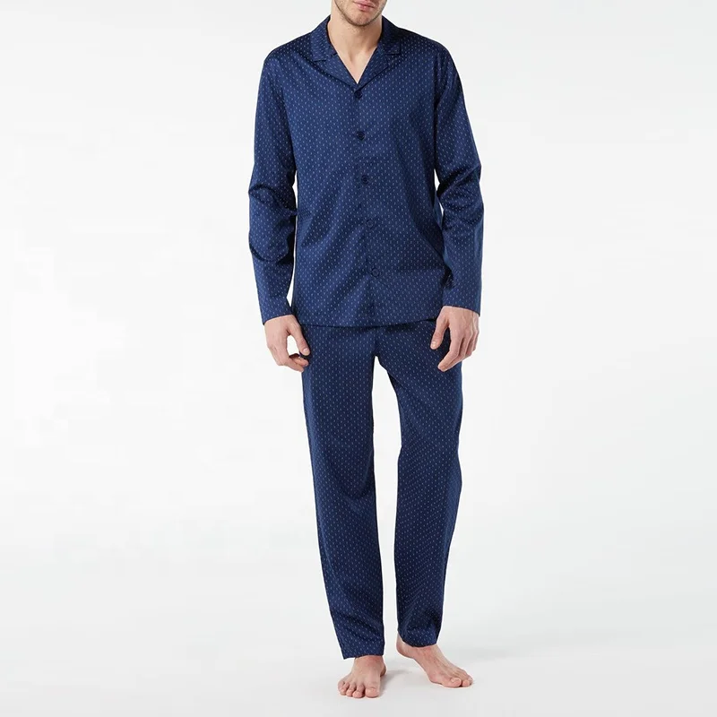 Классическая рубашка на пуговицах с длинным рукавом и длинные брюки, комплект из двух предметов с темно-синим принтом