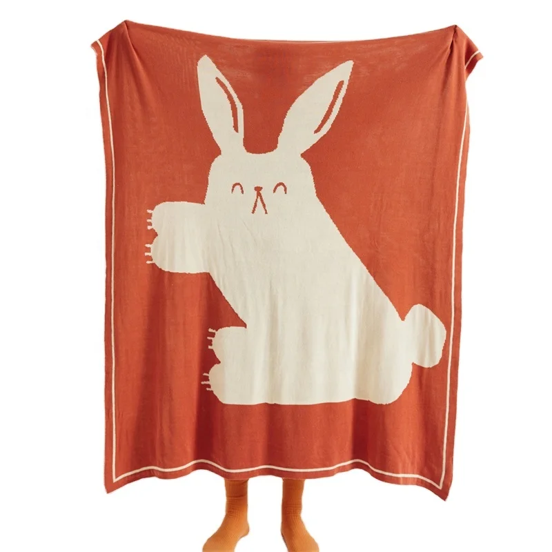 Cute and versatile 100% pure cotton knitted blanket comfortable and simple animal pattern ttt