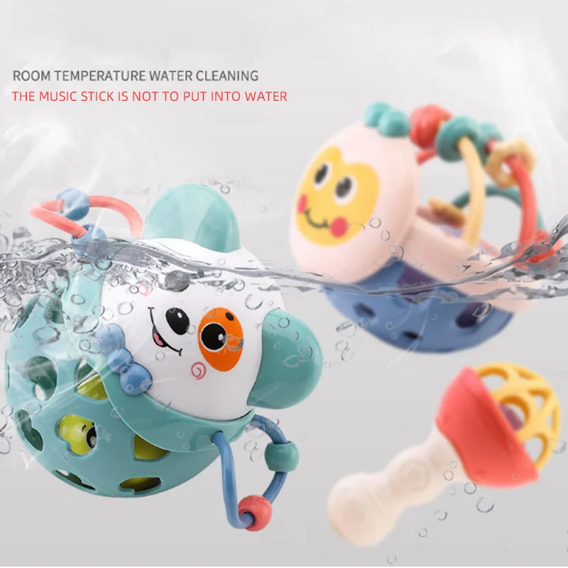 Amazon hot sell baby belling musical plastic silicone colorful hand baby rattles for kids