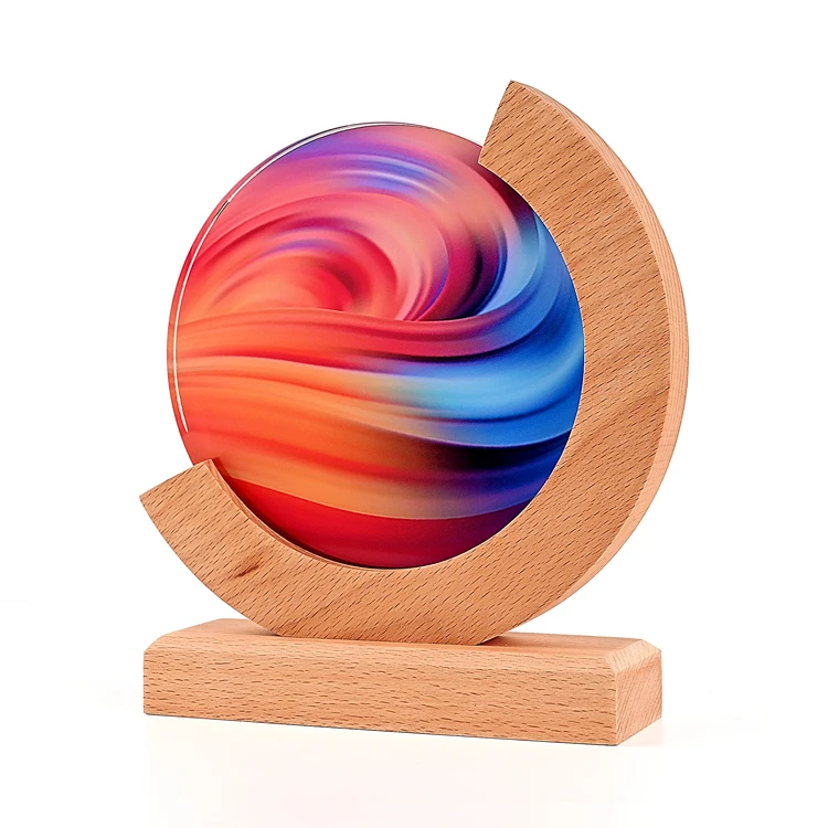 Alta Qualidade artigos de cristal Design Personalizado formato de vidro premiação Troféu de Madeira Souvenir com caixa de presente