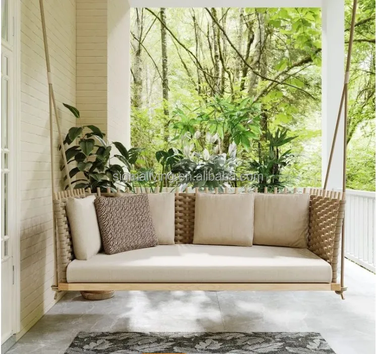 Balcony hanging furniture outdoor woven rattan porch handing sofa swing sofa