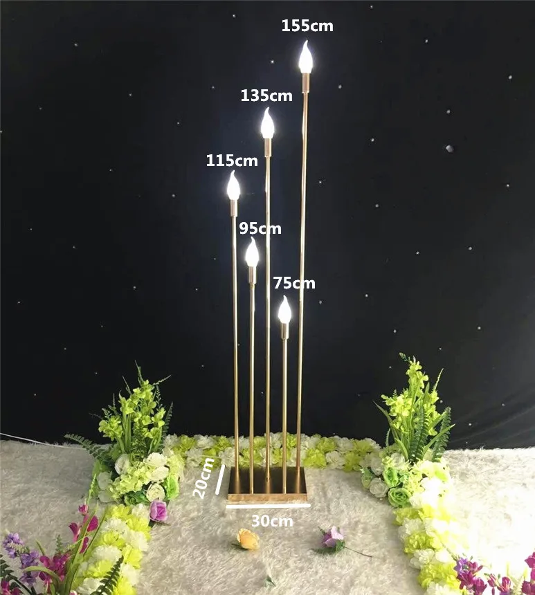 10head Metal Gold Candlestick Ac Powered Led Light Source For Wedding