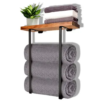 Manufacturers Cheap No Drilling Wooden Towel Rack Bathroom Towel Rack Wall Mounted Holder For Bathroom