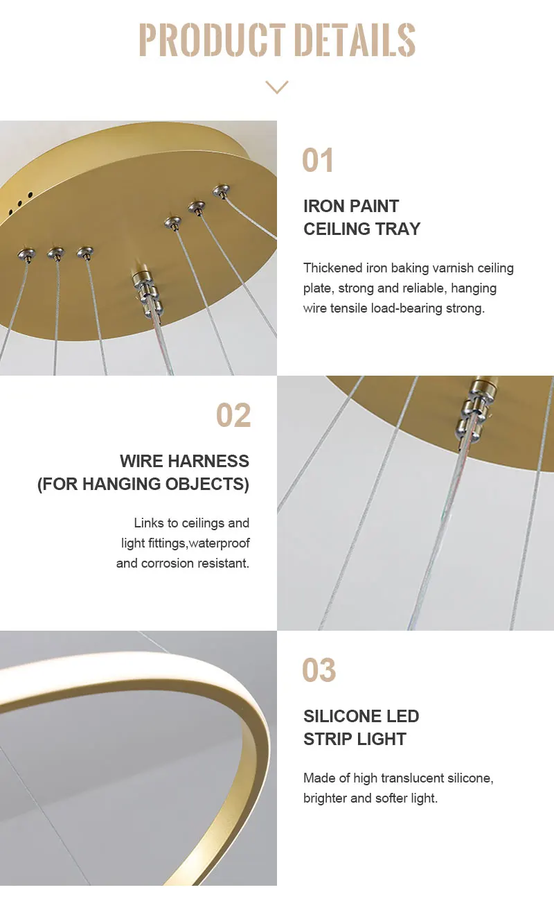 Modern circle lights bedroom led chandelier two ring black 3 ring led chandelier lamp pendant light for living dining room