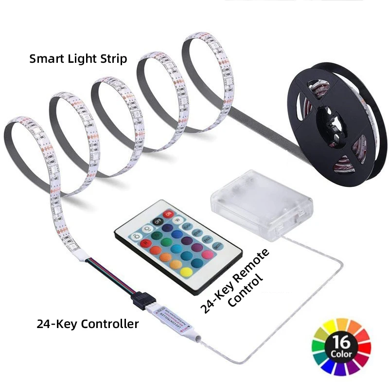 5050 Rgb 5v Flexible Kit Usb Led Strip 24 Key Ir Remote Controller And ...